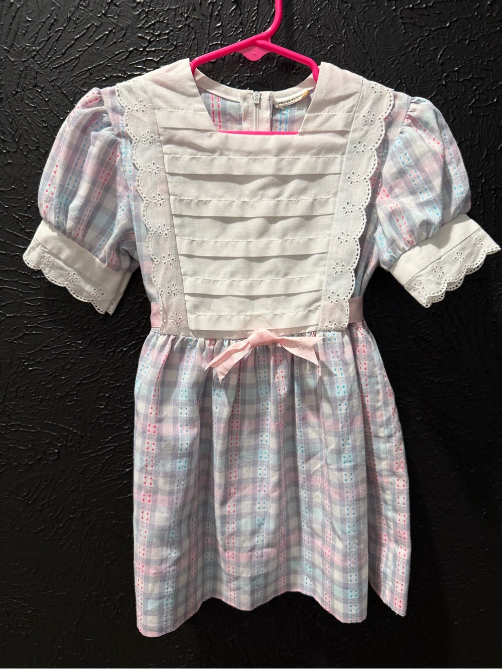 Vintage Pastel Plaid Puff Sleeve Dress